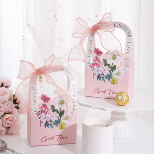 粉色系喜糖盒结婚专用2023创意订婚礼高级手提糖果盒子喜糖袋