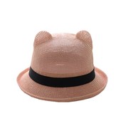 粉色草帽女小清新夏季可爱猫耳朵圆顶小礼帽防晒帽小檐遮阳帽日系
