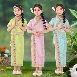 傣族服装女童夏季儿童，三月三传统演出服，云南西双版纳旅游拍照服饰
