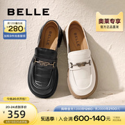 百丽复古乐福鞋女秋季鞋子，黑色小皮鞋，平底单鞋bz325ca3