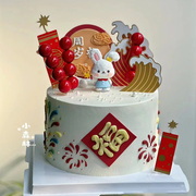 小兔子宝宝周岁礼蛋糕，装饰摆件满月一岁啦男孩女孩，生日甜品台插件