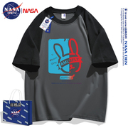 NASA联名夏季韩版潮流chic衫男女插肩短袖t恤情侣印花T恤五分袖