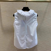 欧洲站2024年春夏荷叶领反穿小众设计无袖白衬衣女背部纽扣
