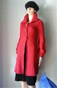 羊毛针织开衫大码女外套秋冬宽松加绒加厚中长款毛衣红黑纯色