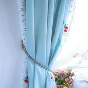 美式乡村客厅棉布窗帘清新 蓝色纯色卧室窗落地帘定制