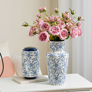 新中式青花瓷花瓶陶瓷创意摆件复古客厅水养鲜花插花高级感中国风