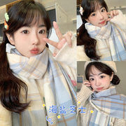 高颜值日系格子围巾女冬季韩版百搭保暖ins学生小众礼物披肩