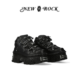 New Rock西班牙潮牌冬季暗黑朋克金属火焰底男女款厚底鞋