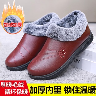 老北京布鞋棉鞋女加绒冬季保暖中老年防滑一脚蹬平底老人棉鞋