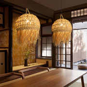 日式创意个性竹编吊灯中式禅意灯具茶室餐厅民宿艺术复古草藤灯罩