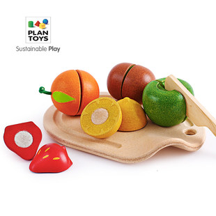 泰国PlanToys大块木质积木儿童益智玩具宝宝水果蔬菜切切乐2-3-4