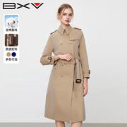 BXV娃娃领设计感风衣女中长款2024春季双排扣气质英伦风外套