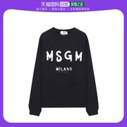 韩国直邮Msgm上装T恤男女款黑色长袖套头圆领舒适休闲百搭日常