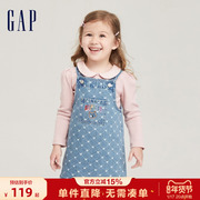 gap女幼童秋季logo小熊印花牛仔背带裙儿童装洋气连衣裙794518