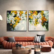 雏菊花卉客厅组合原创手绘油画沙发背景墙轻奢现代简约高端装饰画
