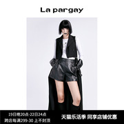 lapargay纳帕佳春季女装，黑色上衣个性，时尚可拆卸长款马甲外套