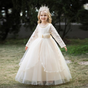 2023儿童晚礼服公主裙花童，小女孩主持人女童钢琴演出服春蕾丝长袖