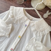 宝宝白色衬衫蕾丝花边，纯棉洋气女童衬衣，打底2024年春儿童上衣