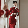 敬酒服新娘旗袍结婚高级感红色蕾丝改良年轻款，新中式订婚连衣裙女