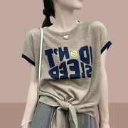 韩国短袖t恤女士上衣，2024夏女装(夏女装)下摆，打结设计感小众体恤
