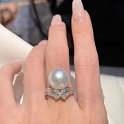 DIY配件 S925纯银时尚气质款珍珠戒指空托金色银色半成品银戒托女