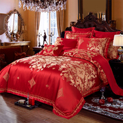 欧式高档婚庆四件套 结婚床上用品 新婚大红套件 红色全棉十件套