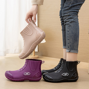 雨鞋女冬季加绒可拆卸保暖低帮雨靴，短筒厨房防水防滑工作水鞋胶鞋