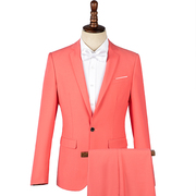 西服套装男士韩版修身结婚礼服粉色大码帅气休闲小西装外套两件套