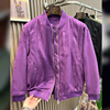 美式复古广州紫色棒球服男款，古着vintage麂皮，绒外套重磅飞行夹克