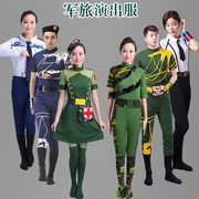 军旅舞蹈演出服装较量同行绿色高弹军鼓表演服饰男女兵军装现代舞