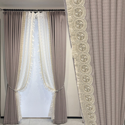 法式浪漫奶油美式现代加厚雪尼尔紫色卧室窗帘窗纱高温定型