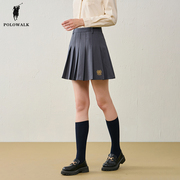 polowalk女士百褶裙，2023秋季灰色百搭半身裙学院风，小众jk短裙