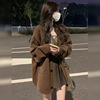 复古棕褐色开衫毛衣秋冬季女装慵懒风日系级感小众套装针织外套