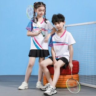 夏季儿童羽毛球服女童短袖运动套装，男童网球服裙速干乒乓球训练服