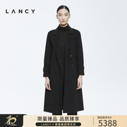 lancy朗姿羊毛大衣2022冬季中长款黑色职业高级感通勤外套