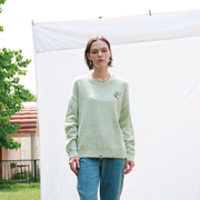 PATAVINITY宽松花朵刺绣圆领套头毛衣女秋季设计感长袖百搭针织衫