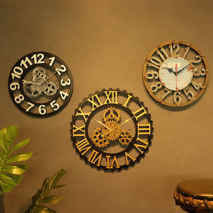 欧式创意复古工业风，齿轮钟表客厅餐厅，办公室挂钟挂墙装饰简约时钟