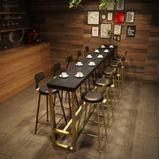 北欧轻奢家用实木铁艺高脚长条桌奶茶店咖啡厅靠墙酒吧台桌椅