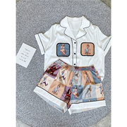 日本ST睡衣女夏季冰丝丝绸短袖短裤性感薄款高级感两件套装家居服