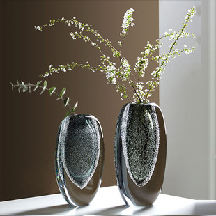 简约现代创意玻璃花瓶轻奢样板间琉璃工艺软装饰客厅玄关插花摆件