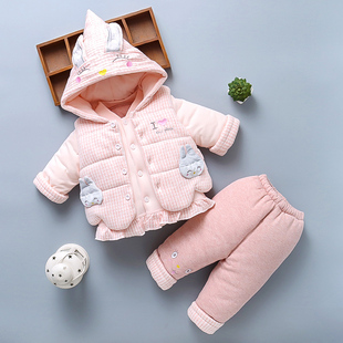 0一1岁女宝宝秋冬装，分体新生婴儿衣服6月3外套棉服三件套装冬季天