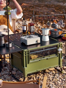 箱厨野餐手提桌子置物架收纳烧烤箱子户外移动折叠桌露营便携式箱