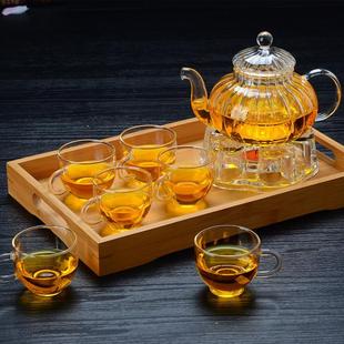 耐热玻璃茶壶透明条纹花草茶壶南瓜，壶带内胆泡茶壶煮茶壶茶具套组