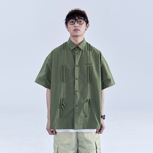 mentmate23ss原创独立麻绳设计衬衫，男夏季小众，宽松bf短袖衬衣