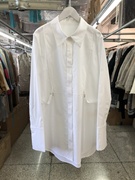 白色衬衫女飘带2023年春季韩版修身显瘦棉质斜纹衬衣气质长款