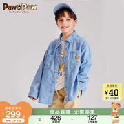 pawinpaw卡通小熊童装24年春夏季男童纯棉牛仔休闲长袖衬衫