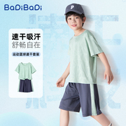 巴帝巴帝男童套装儿童篮球服夏装大童夏季冰丝男孩运动速干衣短袖