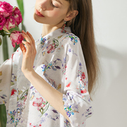 春夏中式印花真丝双绉盘扣，衬衫上装垂感知性，文艺上衣女83401
