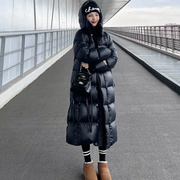 韩国黑色带帽羽绒棉服，女冬季2023加厚过膝棉衣棉袄中长款外套