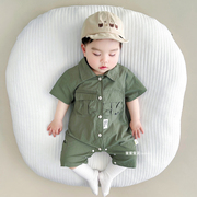 婴儿衣服男宝宝夏装连体哈衣3个月6洋气0工装风1岁夏季薄款夏天12